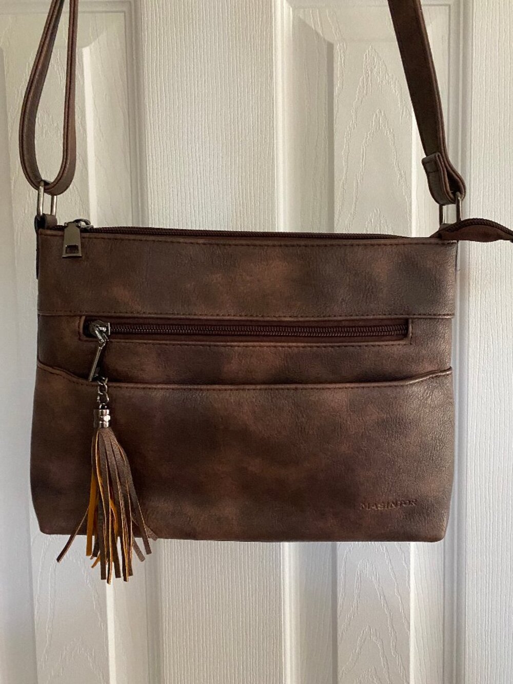 MASINTOR Mocha Brown Vegan Leather Multi Pocket Crossbody Bag
